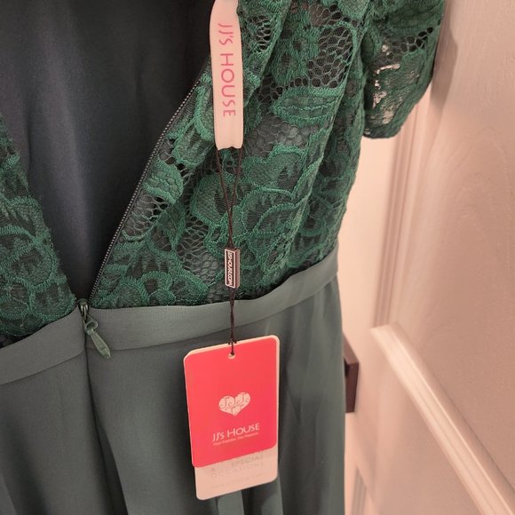JJ's House Dark Green A-line Scoop Floor-Length Chiffon Lace Bridesmaid Dress - Picture 5 of 6